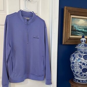 Men’s Donald Ross Blue & White Striped Polyester & Spandex 3/4 Zip Golf Pullover